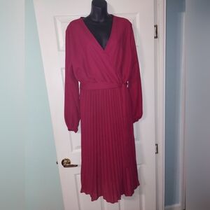 Dress long sleeve pleated skirt 2XL wine color